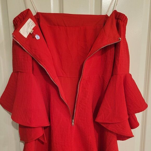 J.O.A. Red Bell Sleeve Off The Shoulder Dress size XS - Picture 6 of 9